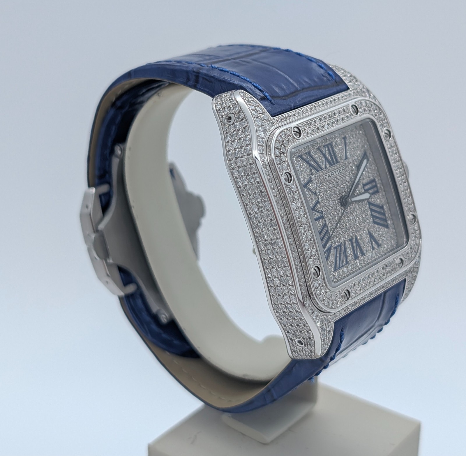 Cartier Santos 100 XL Diamond W20073X8 Uhr – Ø38mm Lederarmband #3127