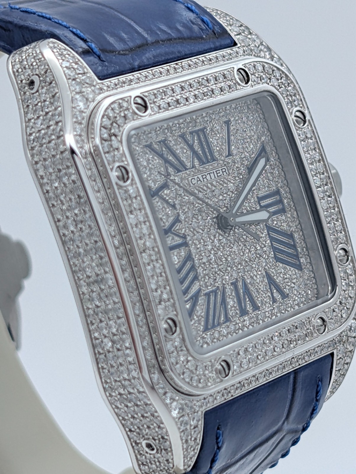 Cartier Santos 100 XL Diamond W20073X8 Uhr – Ø38mm Lederarmband #3127