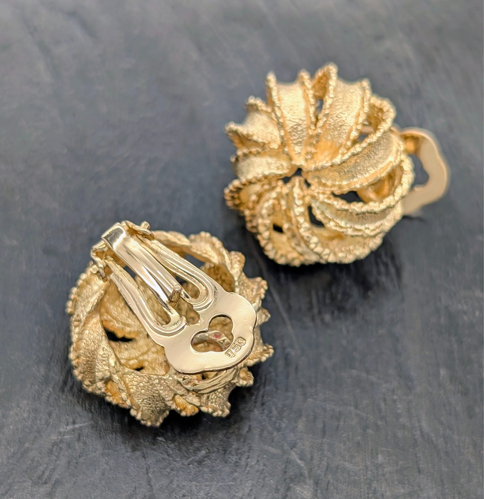 Blüten Clip-Creolen 750/18K Gelbgold 21,20g – Damen Creolen #3238