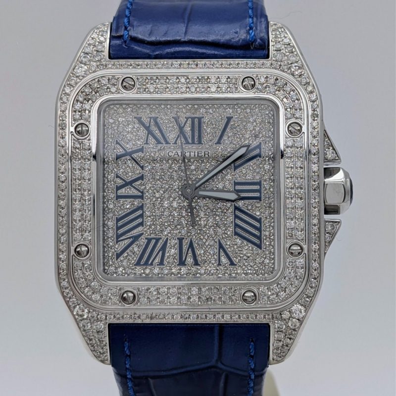 Cartier Santos 100 XL Diamond W20073X8 Uhr – Ø38mm Lederarmband #3127
