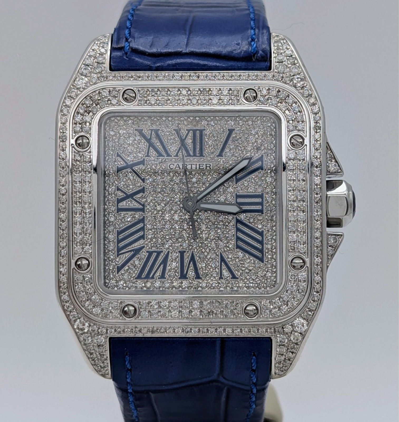 Cartier Santos 100 XL Diamond W20073X8 Uhr – Ø38mm Lederarmband #3127