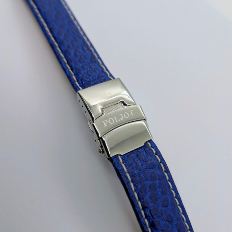 Poljot Lederarmband Blau 20 mm mit Faltschließe #3298