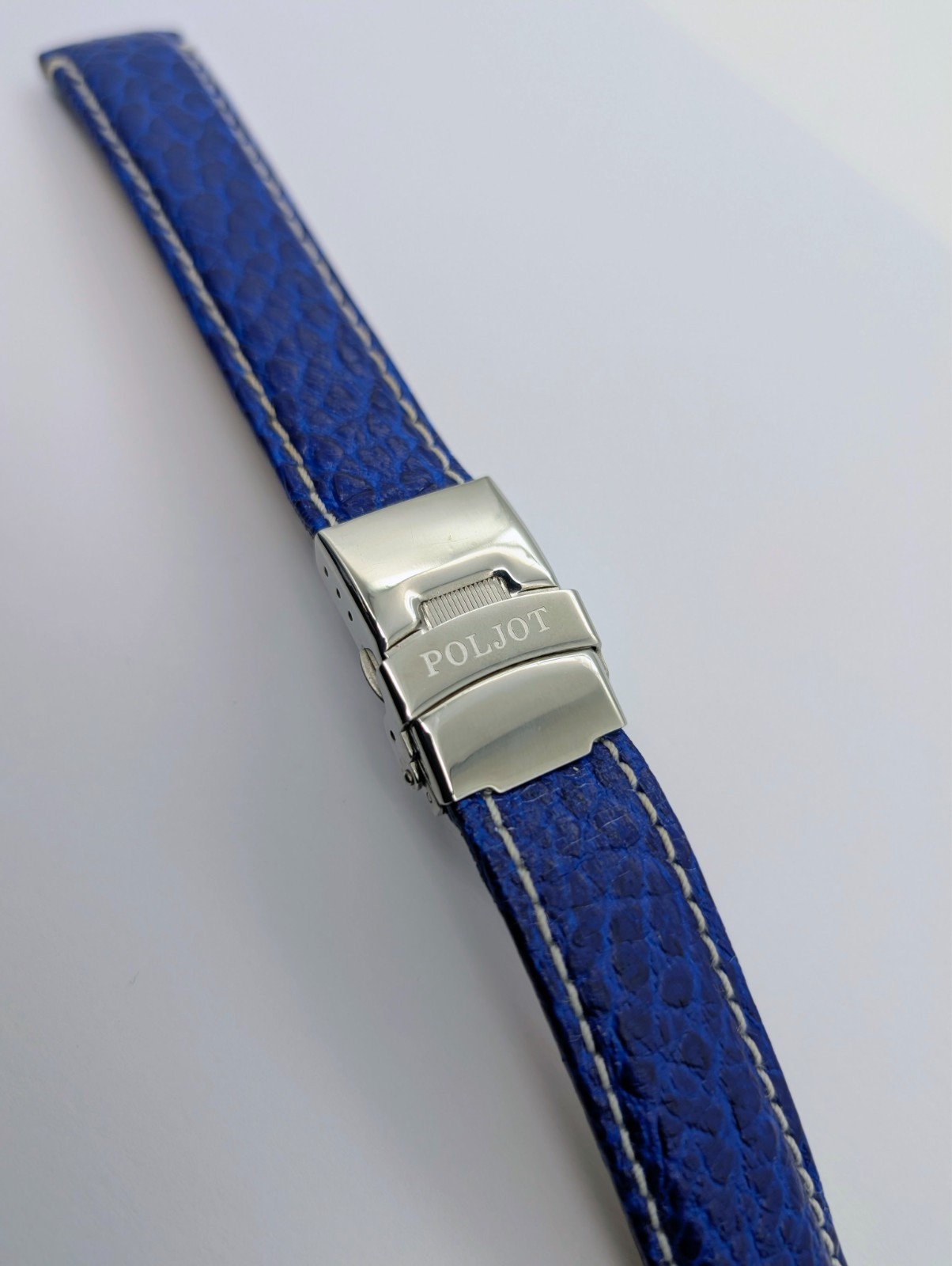 Poljot Lederarmband Blau 20 mm mit Faltschließe #3298