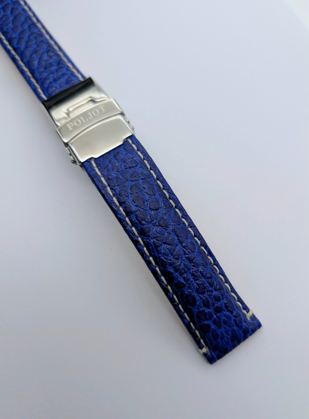 Poljot Lederarmband Blau 20 mm mit Faltschließe #3298